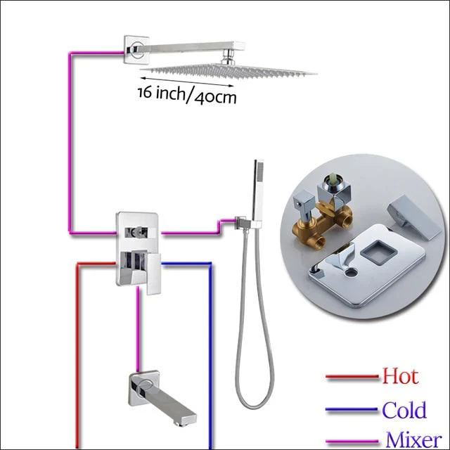 Wall Mount Rainfall Shower Faucet Set Chrome Bathroom Concealed Waterfall Shower System with Swivel tub Spout Mixer Tap - Image 11