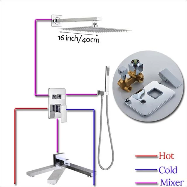 Wall Mount Rainfall Shower Faucet Set Chrome Bathroom Concealed Waterfall Shower System with Swivel tub Spout Mixer Tap - Image 12