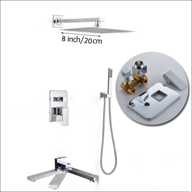 Wall Mount Rainfall Shower Faucet Set Chrome Bathroom Concealed Waterfall Shower System with Swivel tub Spout Mixer Tap - Image 16