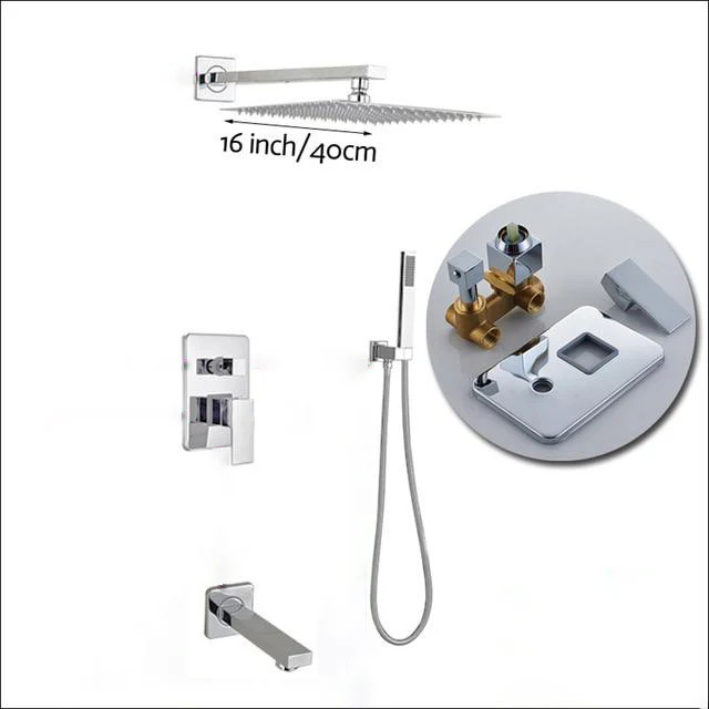 Wall Mount Rainfall Shower Faucet Set Chrome Bathroom Concealed Waterfall Shower System with Swivel tub Spout Mixer Tap - Image 24