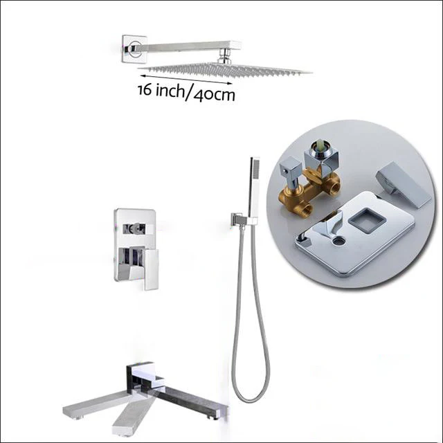 Wall Mount Rainfall Shower Faucet Set Chrome Bathroom Concealed Waterfall Shower System with Swivel tub Spout Mixer Tap - Image 25