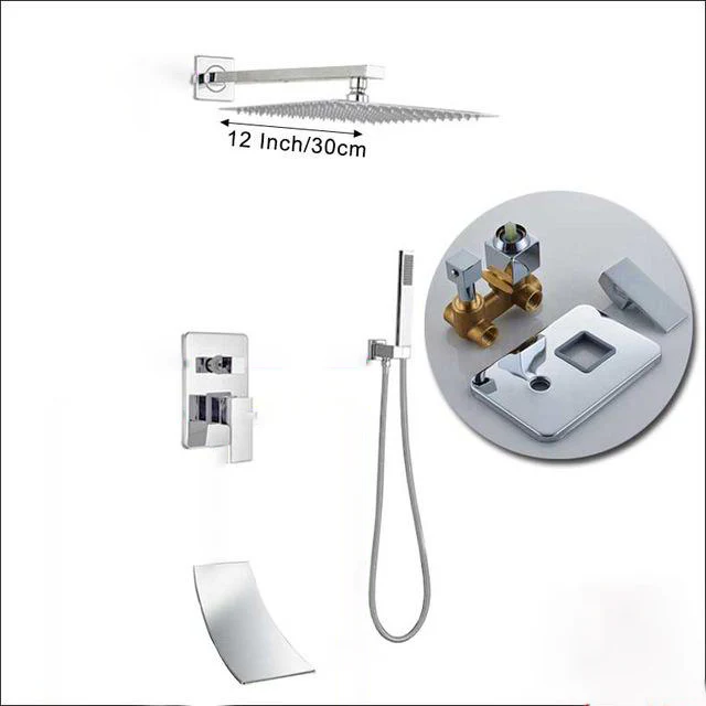Wall Mount Rainfall Shower Faucet Set Chrome Bathroom Concealed Waterfall Shower System with Swivel tub Spout Mixer Tap - Image 27