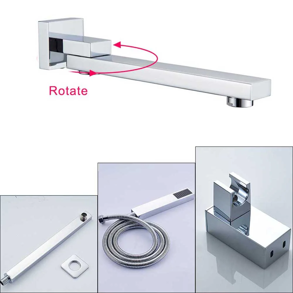 Wall Mount Rainfall Shower Faucet Set Chrome Bathroom Concealed Waterfall Shower System with Swivel tub Spout Mixer Tap - Image 8